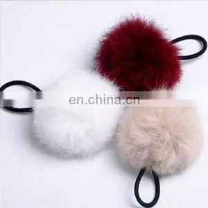 Cute Elastic Hair Ring With Rabbit Fur Pom Poms thumbnail-2