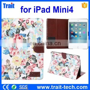 Flowers Pattern Cloth Skin Case for IPad, Wallet Style Case for IPad Mini 4,for IPad Mini 4 Case thumbnail-1