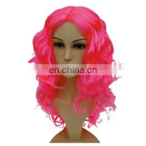 MCW-0371 Party Masquerade Synthetic Long Women Hot Curly Pink Wig thumbnail-1