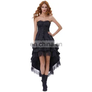 Belle Poque Retro Vintage Gothic Strapless Sweetheart Noble Swallow Tail Black Dovetail Dress BP000346-1 thumbnail-1