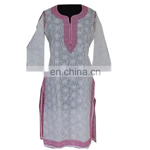 Red Designer Kurti Lakhnavi Mirror Work thumbnail-5