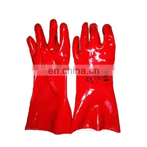 PVC Red Gauntlet Cuff Liquid And Chemical Resistant Heavy Duty Work Work Gloves w thumbnail-1