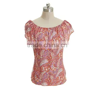 100% Silk Printed Ladies Short Sleeve Top thumbnail-1
