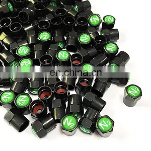 Black Plastic Tire Valve Stem Cap With Green N2 Nitrogen Logo, Screw-On, Hexagon Design, Insulated, Anti-corrosive thumbnail-2