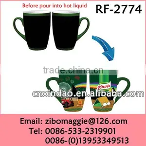 Zibo Manufactured 11oz U Shape White Porcelain Magic Coffee Travel Mug Printing Scenery Design thumbnail-2