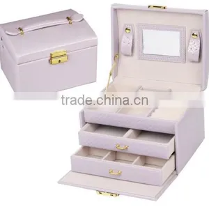 White Leather Jewelry Box,Cosmetic Jewelry Travel Case, Lock Jewelry Storage Case Organizer thumbnail-2