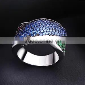 Red Blue Green Mix Color Cubic Zircon Setting Women Wild Party Jewelry Ring thumbnail-6