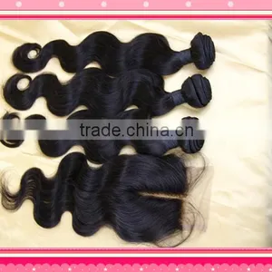 Virgin Peruvian Hair With Lace Closure Middle Parting Baby Hair Body Wave thumbnail-1