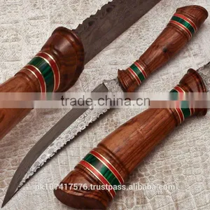 Custom Handmade Damascus Blade Alamo Wood Handle Knife thumbnail-1