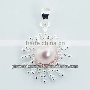 Austrian Crystals Pearl Shiny Planet Silver Designer Pendant thumbnail-1