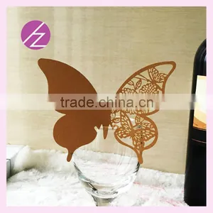 Wedding Party Decoration Laser Cut Heart Shaped Wine Glass Place Cards Butterfly Design Assorted Colors Wine Glass Cup Cards thumbnail-3