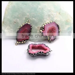 LFD-0097B Wholesale Agate Geode Quartz Connector Bead, With Pave Crystal and Silver / Gold Foil /Gem Stone Druzy Beads thumbnail-3