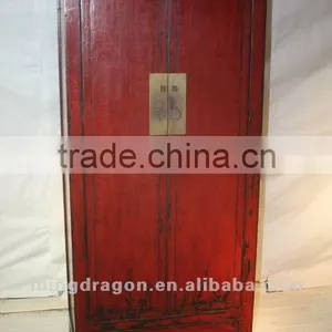 Chinese Antique Furniture Pine Wood Red Shanxi Two Door Two Drawer Clothes Cabinet thumbnail-1