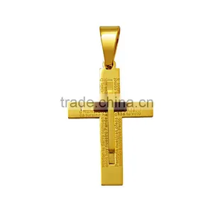 Factory Wholesale Double Layer Big and Small Stainless Steel Gold Cross Necklace Pendant thumbnail-4