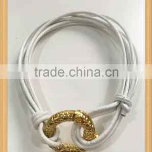 Multi Strands White Real Cow Leather Bracelets With Various Colors of Uneven Copper Closure for Women thumbnail-3