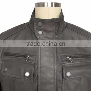 2016 Latest USA Design of Mens PU Leather Jacket thumbnail-4