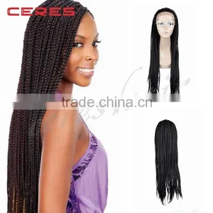 Wholesale Natural Black Color Synthetic Hair Crochet Braided Lace Wig for Black Women Quality Choice thumbnail-1