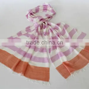 Soft Viscose Scarves With Neon Border thumbnail-1
