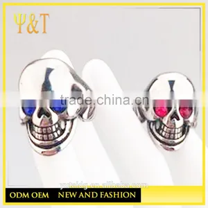 Jingli Jewelry Custom Color Stainless Steel Blue Red Evil Eyes Skull Men Rings, Mens Devil Red Eyes Big Skull Rings (HS-115) thumbnail-1