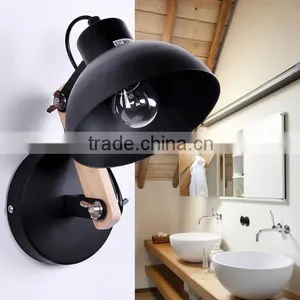 Flexible Arm Modern Black Metal And Wood Wall Lamp For Hotel Room Loft thumbnail-3