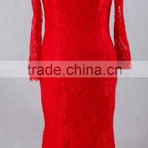J--0095 Red Big Ass Picture of Evening Dress Sexy French Lace Long Sleeve off Shulder Mermaild Wedding Dress thumbnail-4