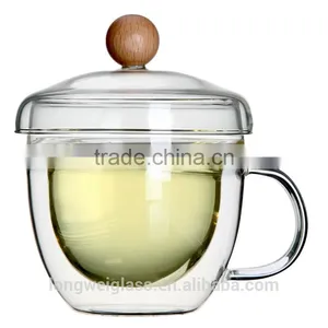 New Design Beautiful Clear Glass Drink Mug Wit Lid thumbnail-1