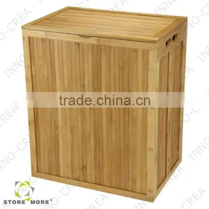 Folding Bamboo Laundry Hamper With Hinged Lid and Cotton Liner thumbnail-2