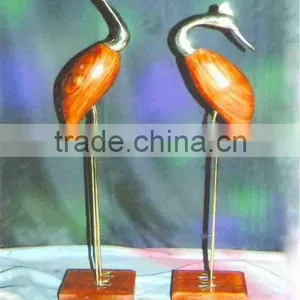 Cast Brass Wood Home Decoration Crane Bird Pair thumbnail-1