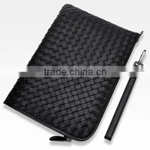 Wholesale High Quality Luxury Business Style Genuine Soft Shipskin Leather Woven Suede Wallet Envelope Bag Men Cltch Handbag thumbnail-3