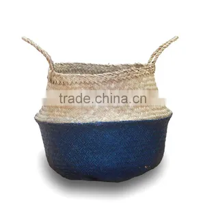 Colorful Dipped Bottom Seagrass Baskets/ Foldable Seagrass Laundry Basket thumbnail-2