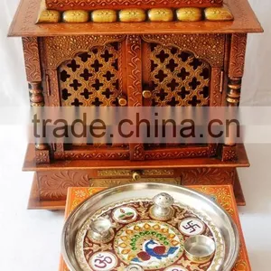 Hand Painted Copper Finish Wooden Temple With Gate thumbnail-5