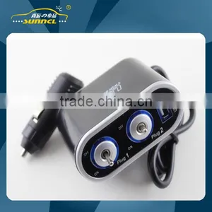 1 to 2 USB Car Cigarette Lighter Adapter Socket With Switch for IPhone , Tablet , Samsung thumbnail-1