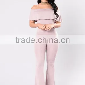 Bundle Clothing Manufacturer Off Shoulder Cropped Top And Flared Wide Leg Ruffle Pants Two Piece thumbnail-2