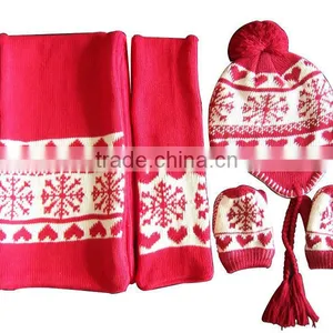 Various Design Jacquard Fashion Winter Knitted Scarf Hat Glove Sets thumbnail-1