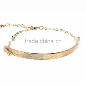 Imitation Three Tone Plated Bangle Bracelet With Extension Link Chain thumbnail-1