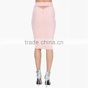 MGOO High Quality Factory Women Slinky Midi Skirts Pink Work Offices Suits Plain Slinky Skirts 15145A177 thumbnail-3