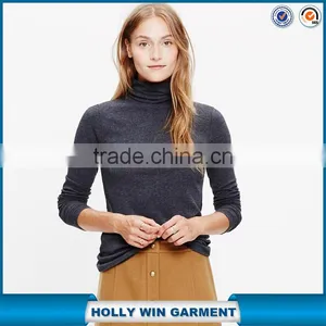 Slim Turtleneck Top Cotton Wool Spandex Tshirts for Ladies thumbnail-1