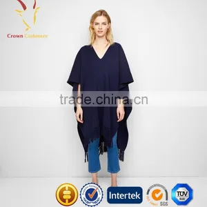 High Quality Cashmere 100% Merino Wool Poncho Shawl With Tassel thumbnail-1
