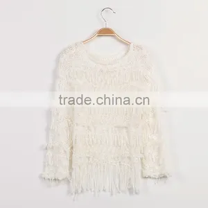 S32445W Teenager Girl Pullover Knitted Sweater Spring Fringe O-neck Trendy Sweaters thumbnail-4