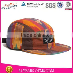 100 Cotton Woven Label Custom Leather Strap Flat Brim Tie-dye 5 Panel Hat thumbnail-1