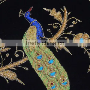 Black Decorative Peacock Pillowcase Dabka Handmade Couch Velvet Ethnic Cushion thumbnail-3