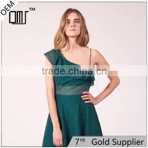 NEW DESIGN Ruffle at Sleeve and Neck Women Sexy Asymmetry Asymmetric Dress thumbnail-1
