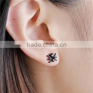 Ear Studs Earrings Halloween Spider Animal Black Rhinestone 8mm x 7mm thumbnail-3