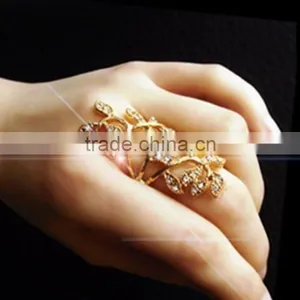 Gold Silver Crystal Rhinestone Hollow Leaf Midi Finger Knuckle Rings Jewelry thumbnail-1