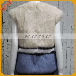 Simple Design Cross Striped Fur Waistcoat For Women Natural Rabbit Fur Vest With Mongolian Lamb Fur Trim thumbnail-4