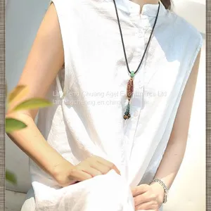 Nine Agate Pendant Necklace Pendant Accessories Simple Retro Vain Long Folk Style Agate Female Sweater Chain thumbnail-4