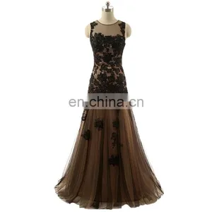 Sexy Sheer Neck Black Mermaid Prom Dresses Formal Occasions 2016 High Quality Appliqued Beaded Tulle Evening Dress Vestidos thumbnail-1