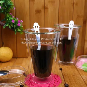 Heat Proof High Borosilicate Double Wall Glass Cup Tumbler Cups With Lid for Tea and Coffee Drinking thumbnail-1