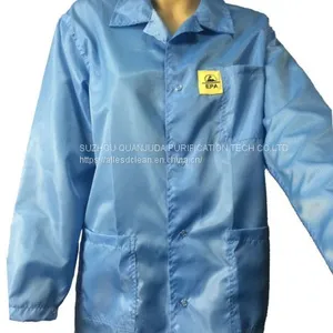 Static Dissipative ESD Jackets 2.5mm Grid White And Blue For EPA Clean Room thumbnail-3