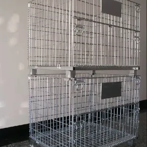 Good Quality Logistics Collapsible Stackable Folding Foldable Pallet Metal Steel Wire Mesh Container Storage Cages For Warehouse L1200*W1000* H890 thumbnail-5
